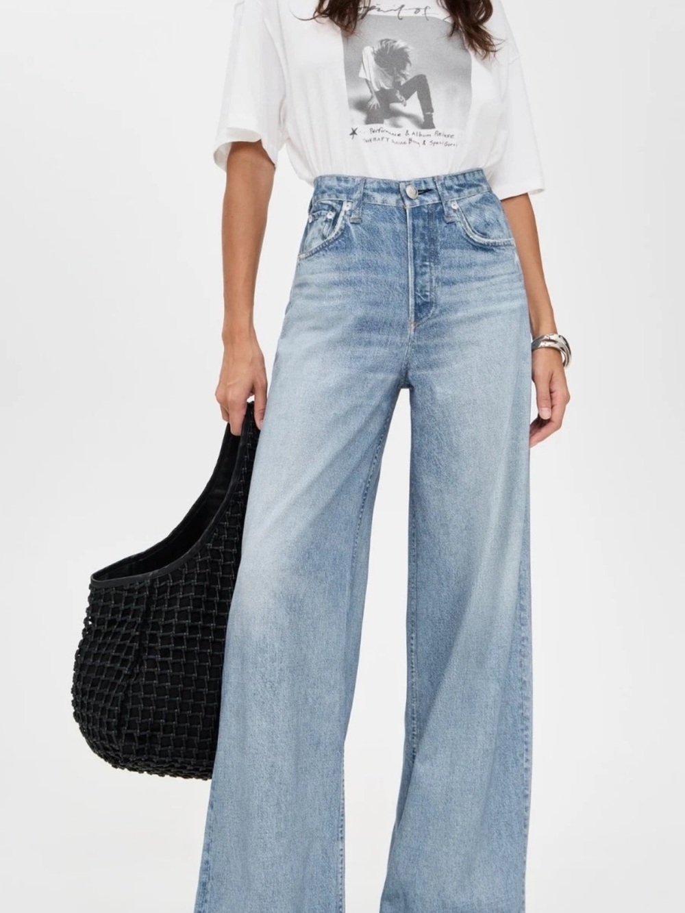 NEW RAG & BONE Miramar Sofie Wide-Leg Cotton Terry Denim Jeans Print 26/4 Raily